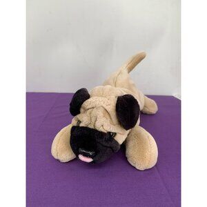 Aurora 12 Inch Wrinkle Pug Puppy Dog Brown Plastic Eyes Black Nose Pink Tongue B